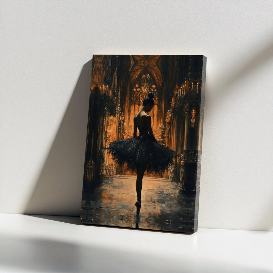 Gothic Ballerina Canvas Wall Art | Dark Academia Ballet Dancer in Palace | Premium Gallery Wrap Print | Elegant Home Decor for Ballet Lovers