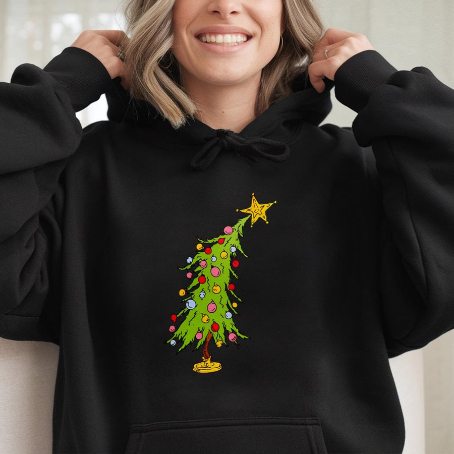 Funny Crooked Christmas Tree Hoodie | Whimsical Holiday Art Design | Premium Cotton Blend | Unisex Cozy Winter Gift for Holiday Party Lovers