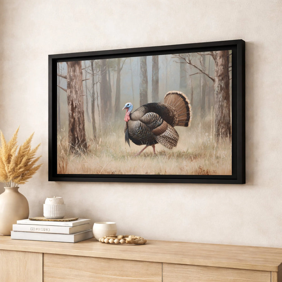 Wild Turkey Canvas Art | Rustic Misty Forest Painting | Premium Gallery-Wrapped Print | Wildlife Nature Home Decor Wall Gift