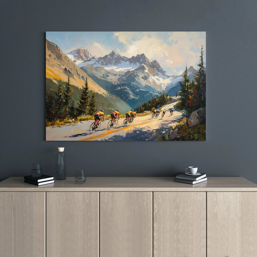 Mountain Cycling Canvas Print | Impressionist Road Bike Race Wall Art | 1.25” Gallery Wrap | Premium Gift for Cyclists & Outdoor Enthusiasts