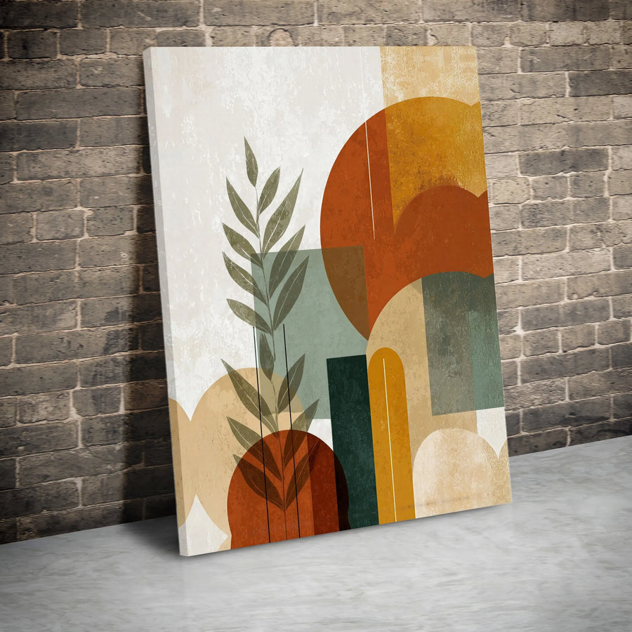 Mid-Century Modern Abstract Wall Art | Boho Botanical Geometric Shapes Print | Premium Gallery Wrapped Canvas | Minimalist Home Decor Gift