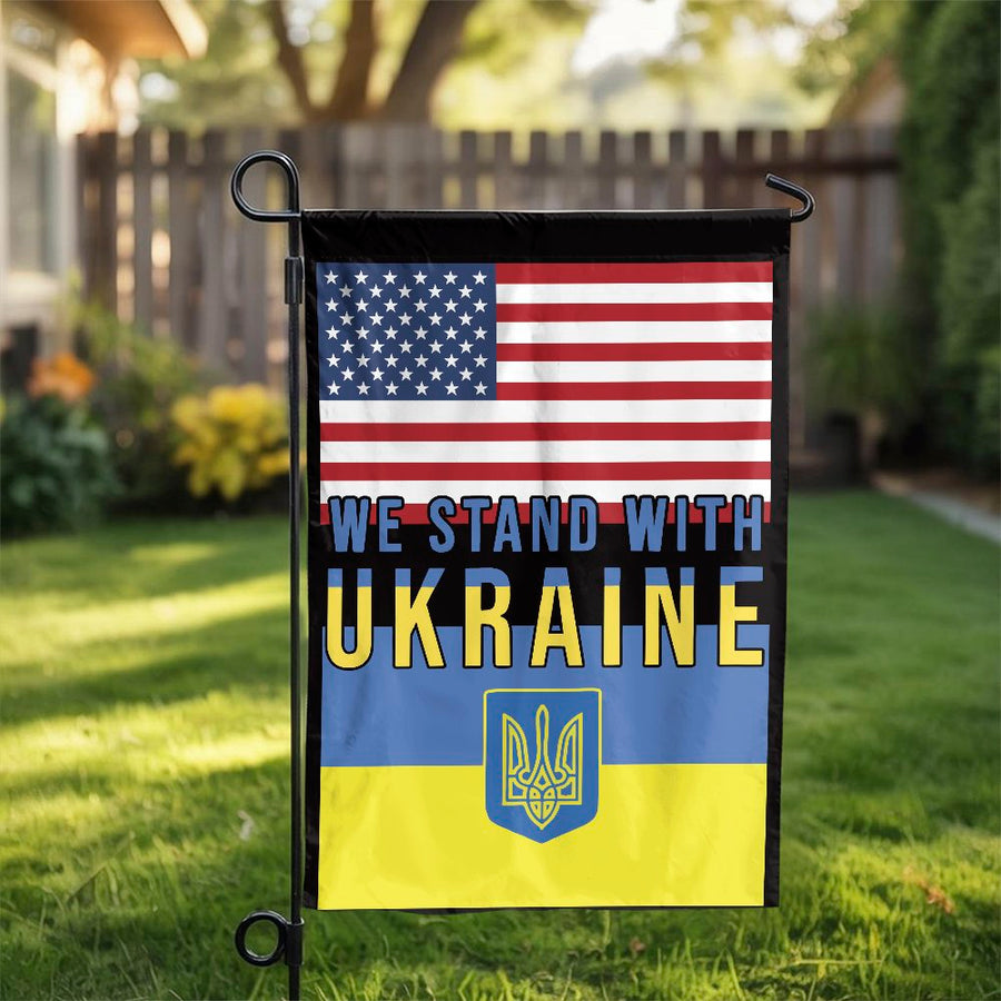 We Stand With Ukraine Garden Flag | USA Ukraine Solidarity Design | Premium Weather-Resistant Polyester | Support & Awareness Outdoor Yard Decor