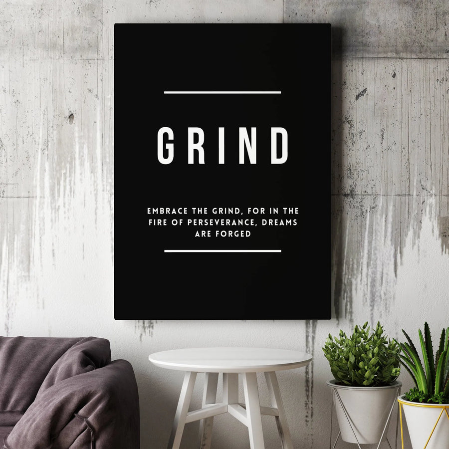 Grind Motivational Wall Art | Minimalist Typography Quote Canvas | Premium Gallery Wrapped Decor | Success Gift for Office or Gym