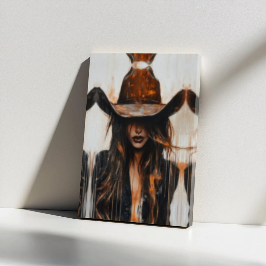 Western Cowgirl Canvas Wall Art | Moody Rustic Portrait Print | Premium Gallery Wrapped Canvas | Southwestern Home Decor Gift for Women