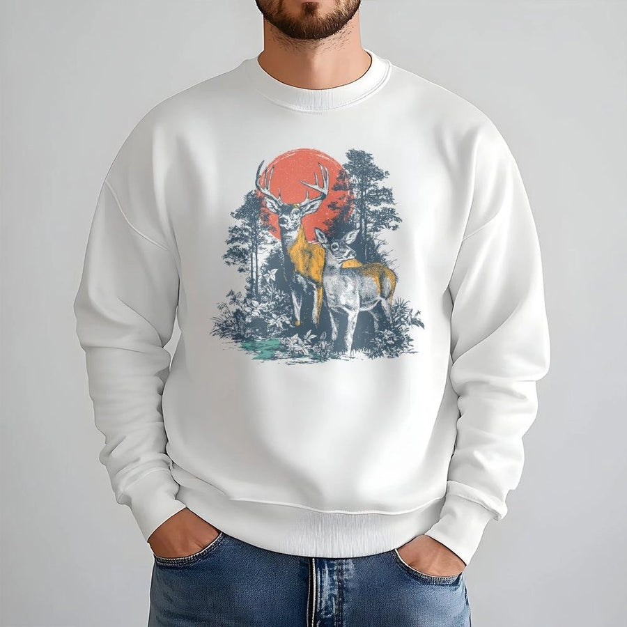 Vintage Deer Forest Sweatshirt | 90s Graphic Nature Illustration | Premium Cotton Blend Crewneck | Outdoor Hunter Gift for Wildlife Enthusiasts
