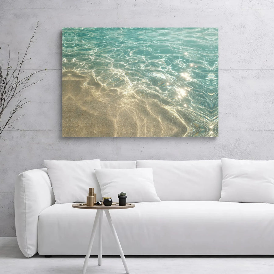 Ocean Water Canvas Wall Art | Sunlit Coastal Shoreline Decor | Premium Gallery Wrap Print | Serene Beach Home Interior Gift