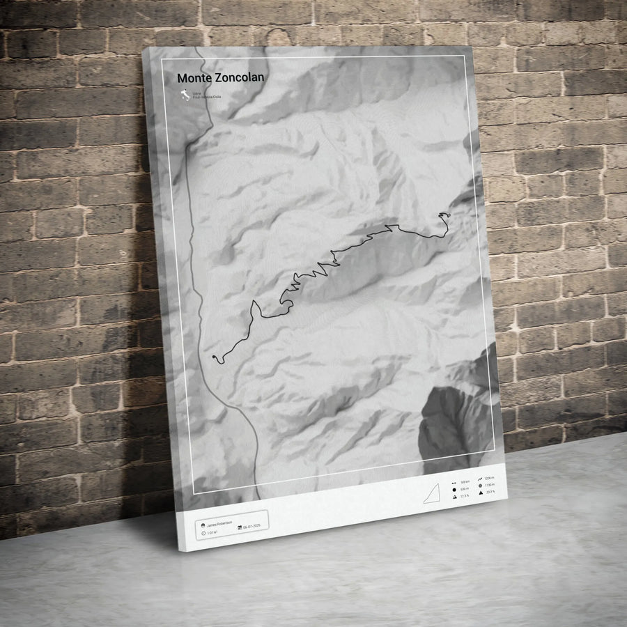 Monte Zoncolan Cycling Map Canvas | Minimalist Topographic Route Art | Premium Gallery-Style Print | Collector's Gift for Cyclists