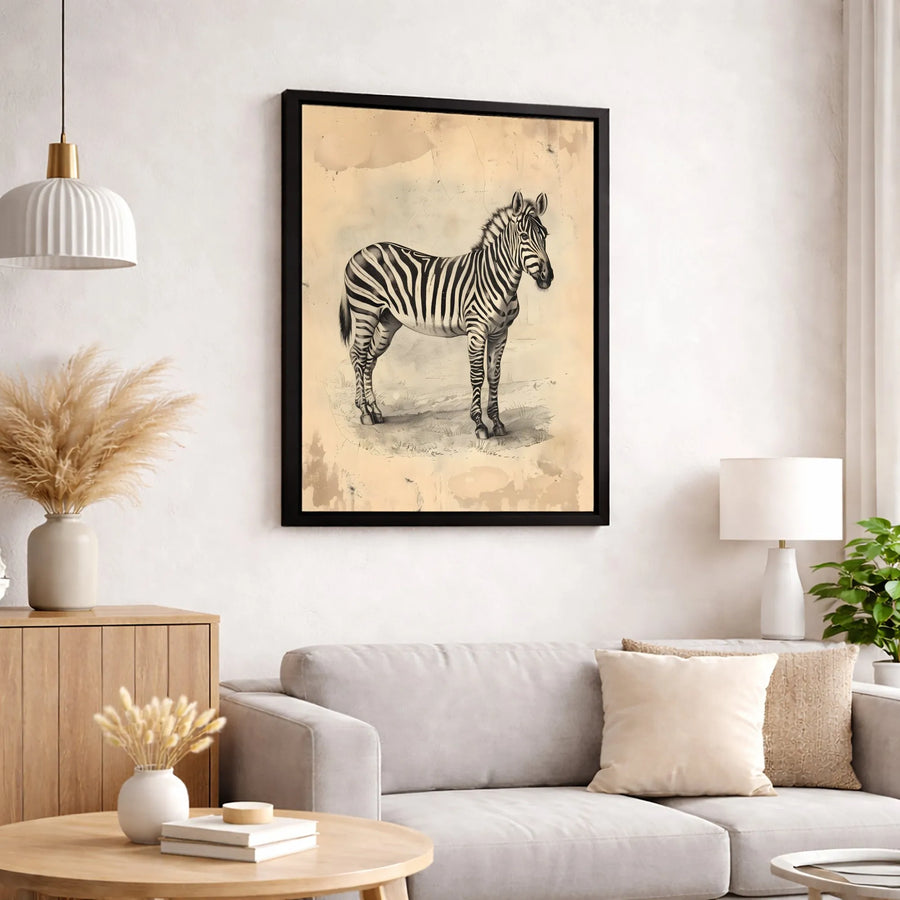Vintage Zebra Wall Art Canvas | Scientific Illustration Sketch Print | Premium Gallery Wrap Decor | Nature Lover Living Room Gift