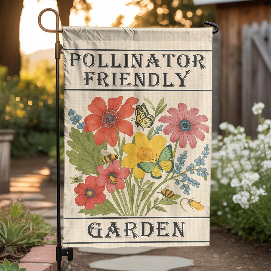 Pollinator Friendly Garden Flag | Floral Bee and Butterfly Yard Sign | Weather-Resistant Premium Polyester | Nature Lover Gift Outdoor Decor
