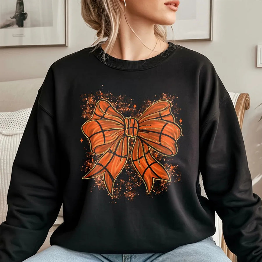 Coquette Basketball Bow Sweatshirt | Aesthetic Sports Graphic Tee | Cotton Blend Premium Crewneck | Basketball Mom Game Day Gift For Her