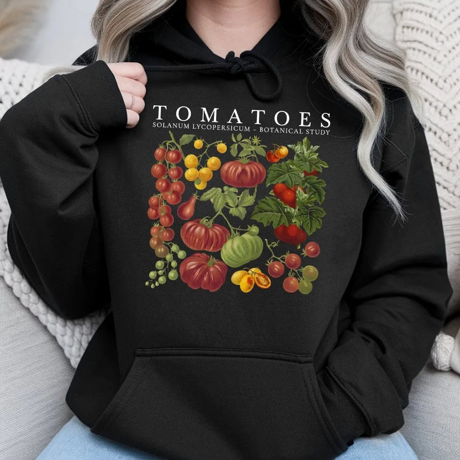 Tomato Botanical Hoodie | Vintage Garden Illustration Pullover | Soft Cotton Blend | Cottagecore Gardener Gift for Plant Lovers