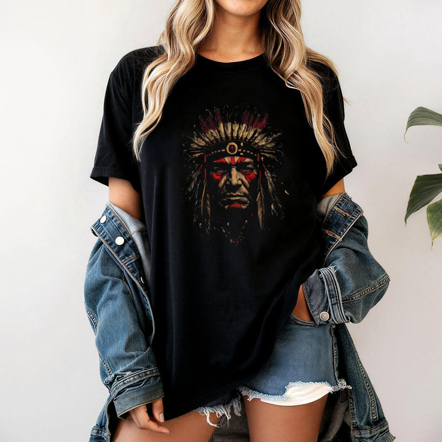 Native American Chief T-Shirt | Tribal Headdress Graphic Print | Premium Soft Cotton Tee | Spiritual Cultural Heritage Gift for Him