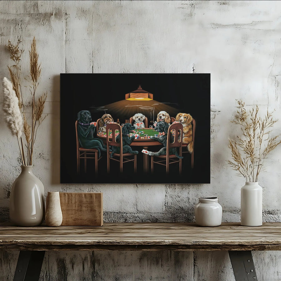 Dogs Playing Poker Canvas Wall Art | Funny Dog Card Game Print | Premium Gallery Wrap Decor | Gift for Dog Lovers and Poker Players