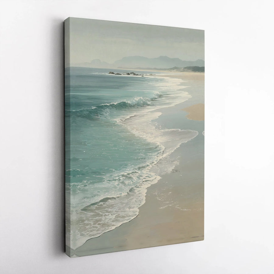 Coastal Beach Canvas Wall Art | Serene Ocean Waves Painting Print | Premium Gallery Wrapped Canvas | Living Room & Beach House Decor