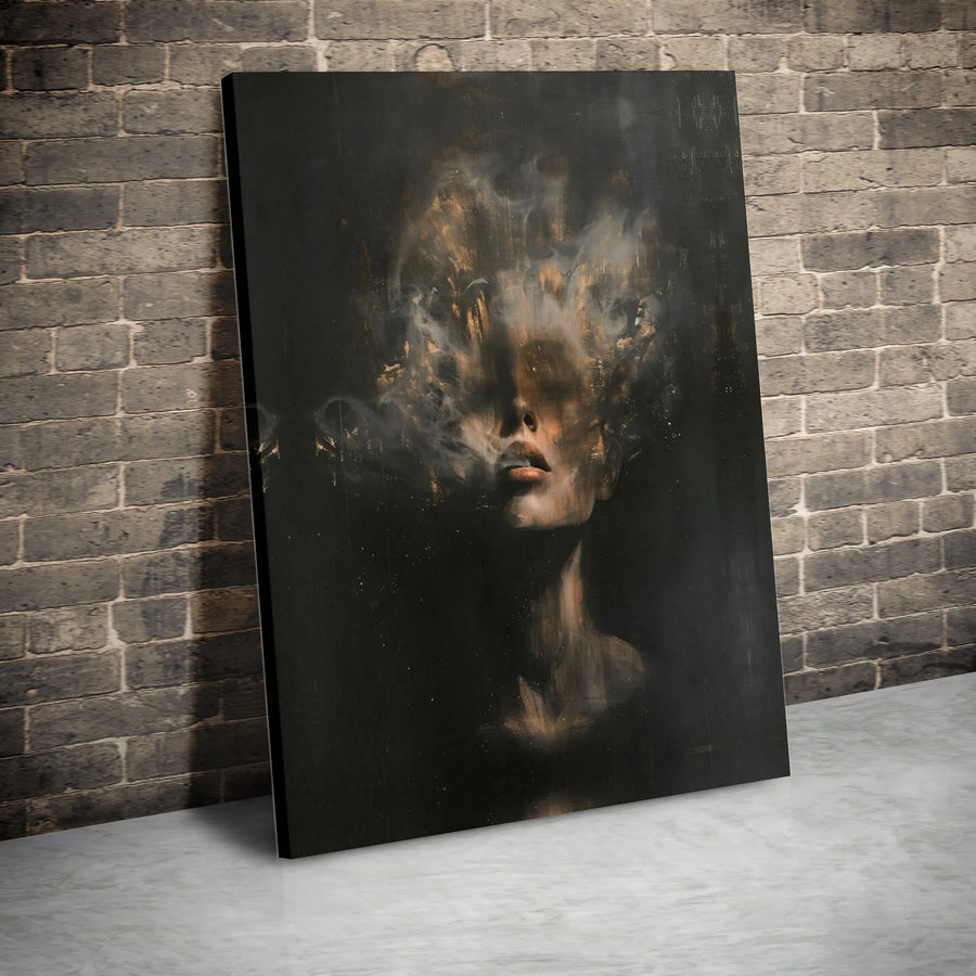 Abstract Woman Portrait Canvas | Moody Smoke Face Wall Art | Premium 1.25 Inch Gallery Wrap | Modern Home Office Decor Gift