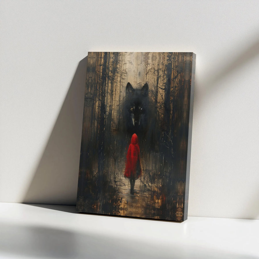 Red Riding Hood and Wolf Canvas Art | Gothic Fairy Tale Painting Print | Premium Matte Canvas | Moody Dark Academia Home Decor Gift