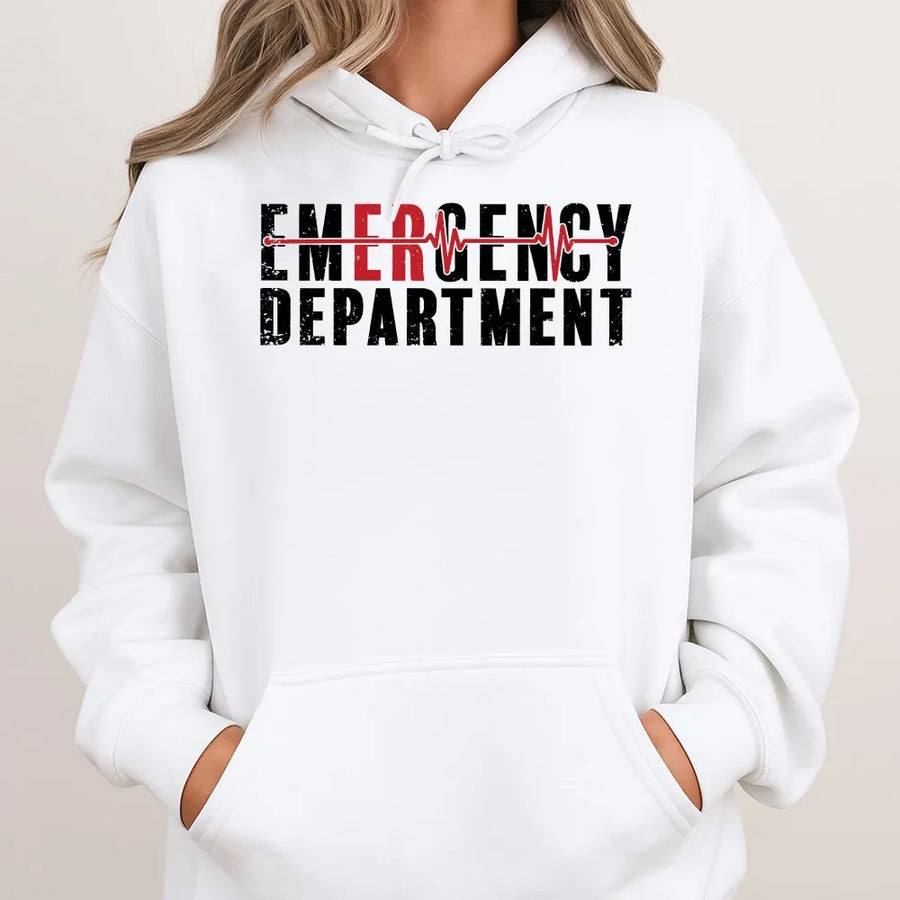 Emergency Department Hoodie | EKG Heartbeat Line Graphic | Soft Cotton Blend | Patriotic Gift for ER Nurse, RN, Paramedic on 4th of July