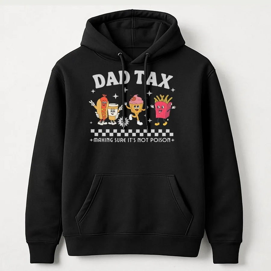 Dad Tax Hoodie | Funny Cartoon Junk Food Graphic | Premium Cotton Blend | Humorous Father's Day 2026 Gift for Dads Who Love Snacks