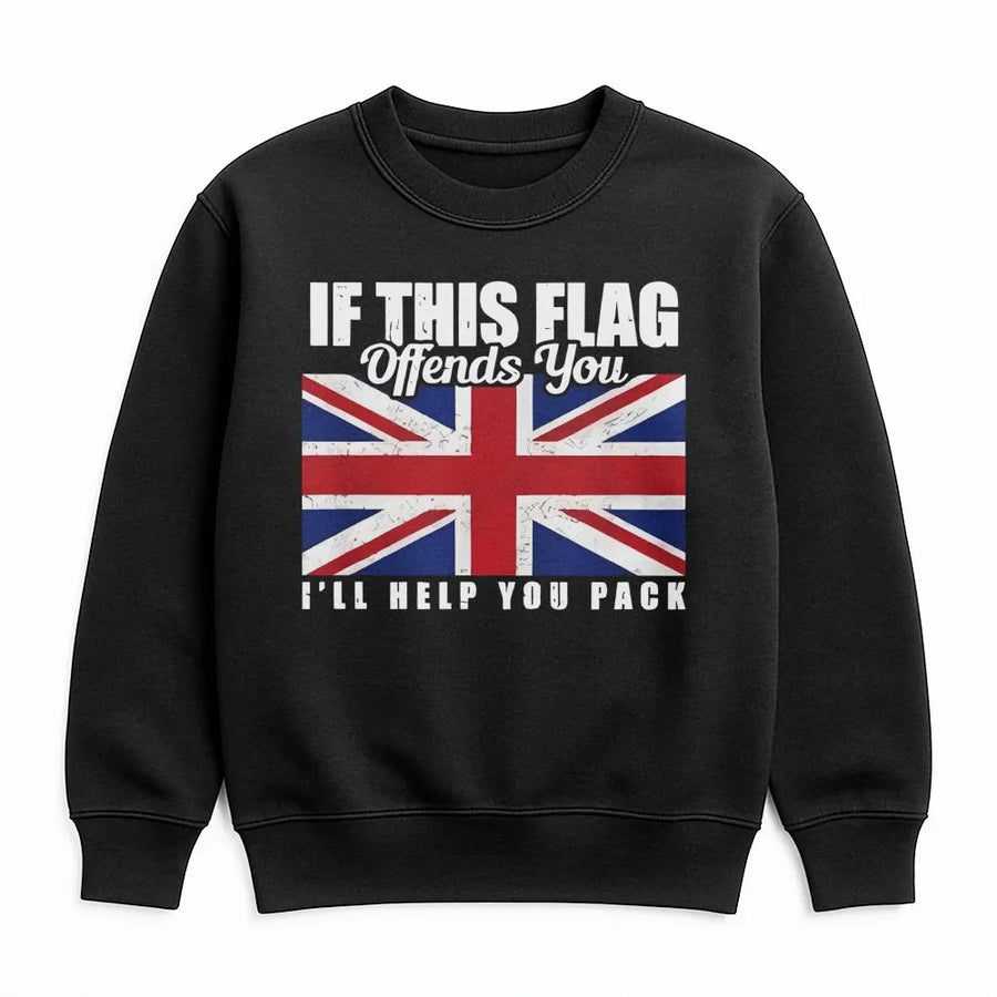 British Flag Sweatshirt | If This Flag Offends You I'll Help You Pack | Premium Cotton Blend | Patriotic UK Pride Gift
