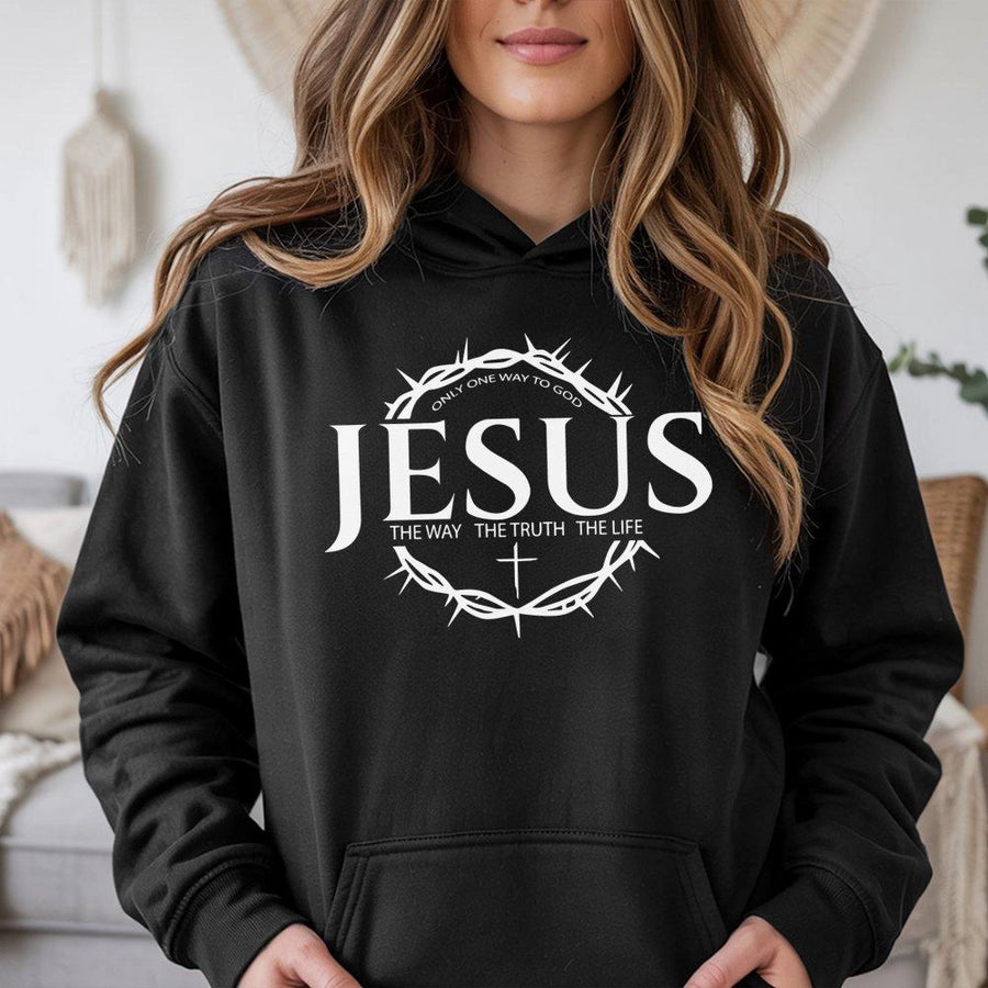 Jesus Hoodie | The Way The Truth The Life Scripture | Premium Cotton Blend | Faith-Based Christian Gift for Men and Women