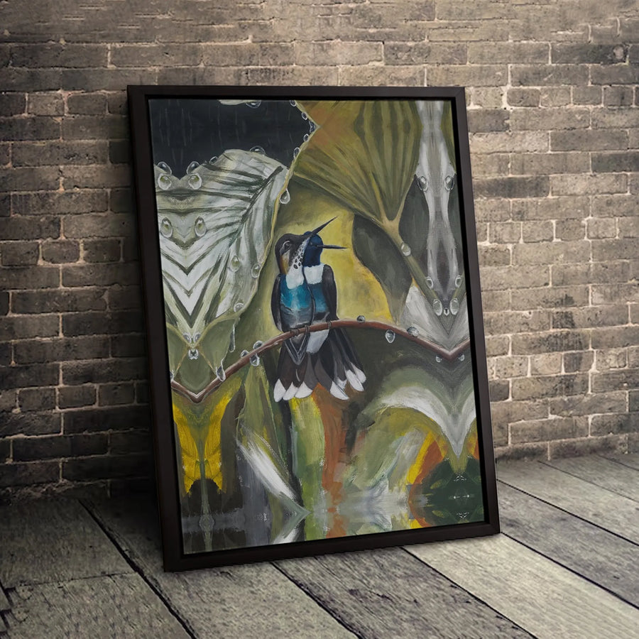 Hummingbird Wall Art | Two Birds on Branch Botanical Canvas | Premium Fade-Resistant Gallery Print | Nature-Inspired Home Decor