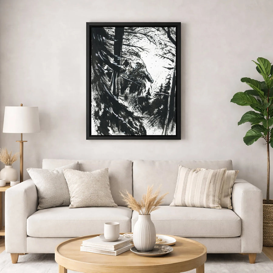 Dark Forest Monster Canvas Print | Abstract Ink Painting Wall Art | Premium 1.25" Gallery Wrap | Gothic Home Office Decor Gift