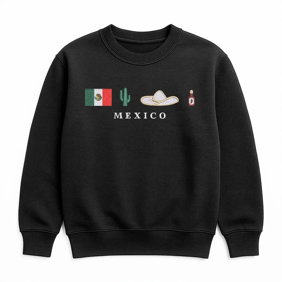 Mexico Flag Sweatshirt | Cultural Cactus Sombrero Print | Premium Cotton Blend Crewneck | Mexican Heritage Gift For Her Him