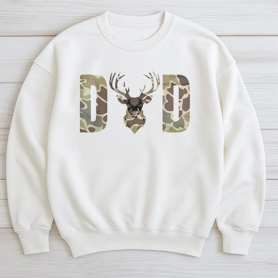 Camo Deer Dad Sweatshirt | Hunting Graphic Print | Cotton Blend Crewneck | Outdoorsman Father's Day 2026 Gift