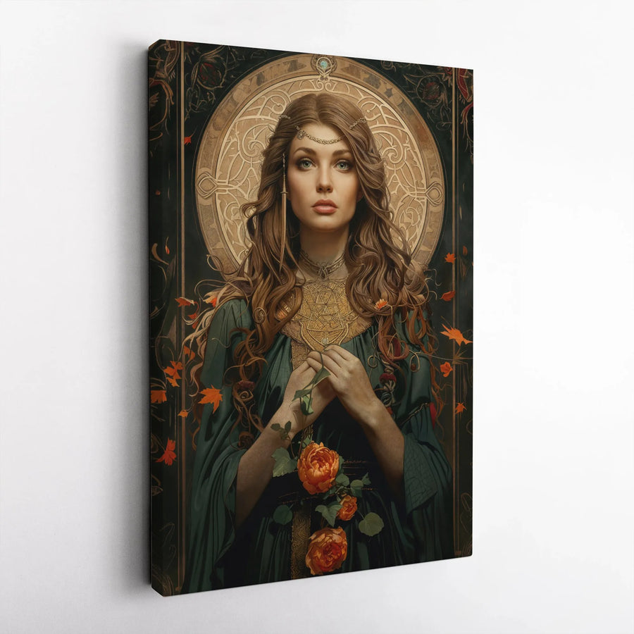 Art Nouveau Goddess Canvas | Ethereal Celtic Maiden Wall Art | Premium Gallery Wrapped Print | Fantasy Home Decor Collector's Gift