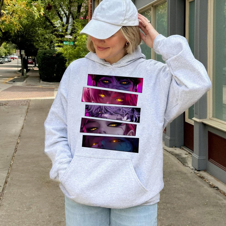 Anime Demon Eyes Graphic Hoodie | Dark Aesthetic Manga Art | Soft Cotton Blend Streetwear | Unisex Gift for Anime Fans