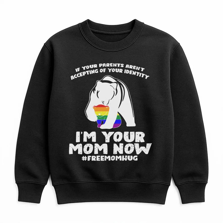 Free Mom Hugs Sweatshirt | Rainbow Pride Mama Bear Design | Cotton Blend Cozy Crewneck | LGBTQ Support Gift for Pride Month