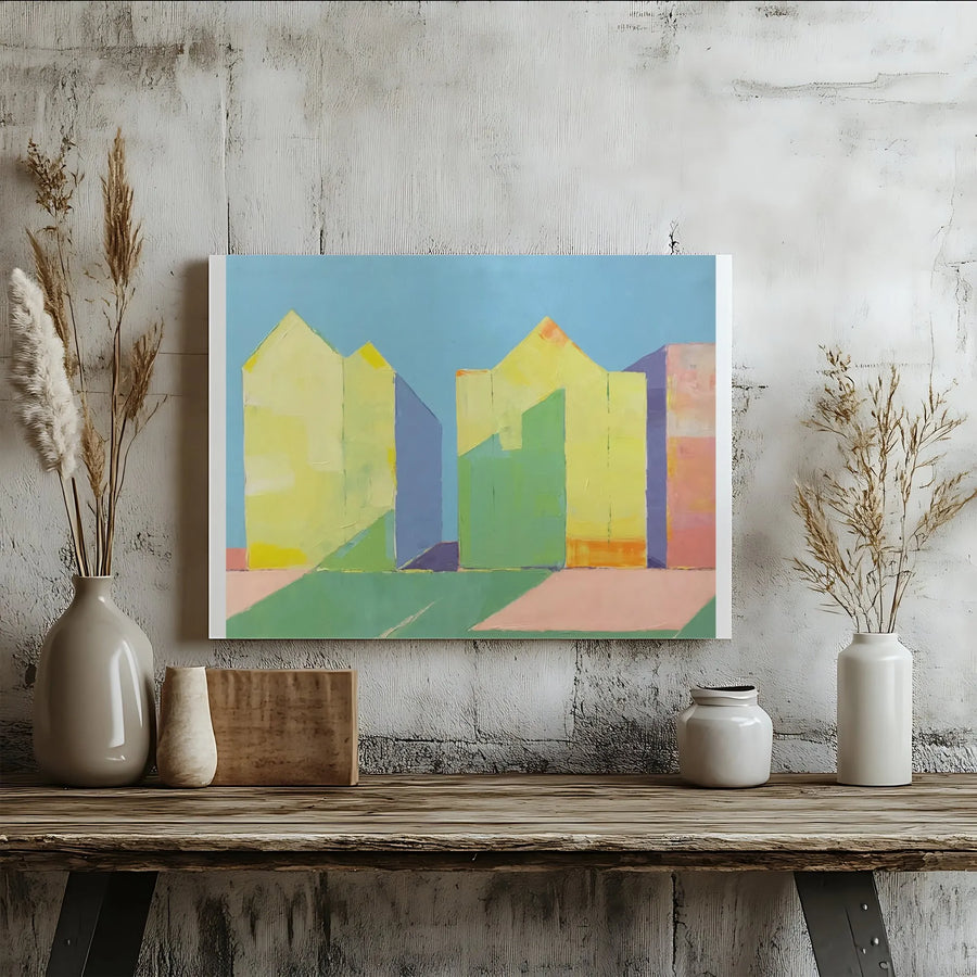 Abstract Cityscape Wall Art | Minimalist Pastel Architecture | Premium Gallery Wrap Canvas | Modern Home & Office Decor Gift