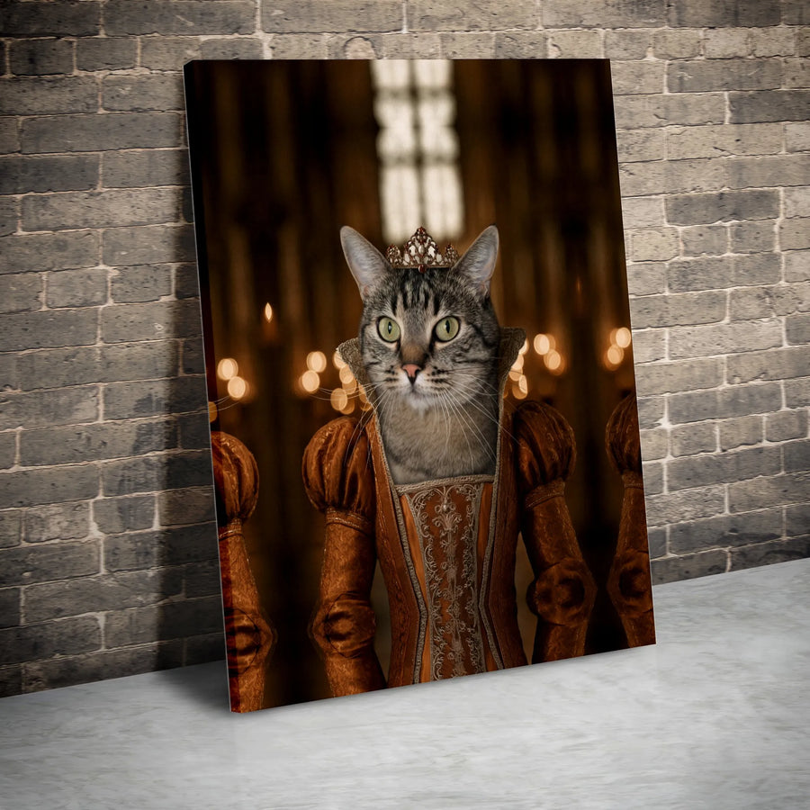 Royal Cat Portrait Canvas Wall Art | Renaissance Tabby Cat Queen with Crown | Premium Gallery Wrapped Canvas | Funny Home Decor Gift for Cat Lovers