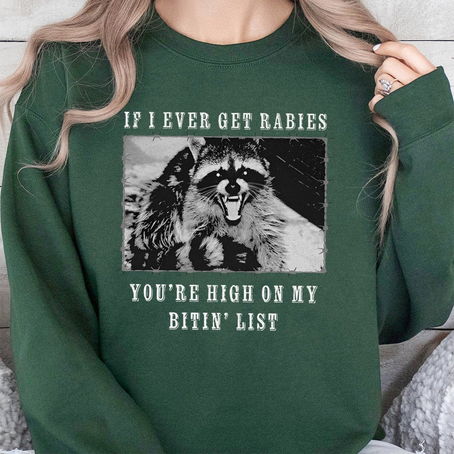 Funny Raccoon Sweatshirt | If I Ever Get Rabies Design | Soft Cotton Blend Unisex Pullover | Sarcastic Humor Gift for Animal Lovers