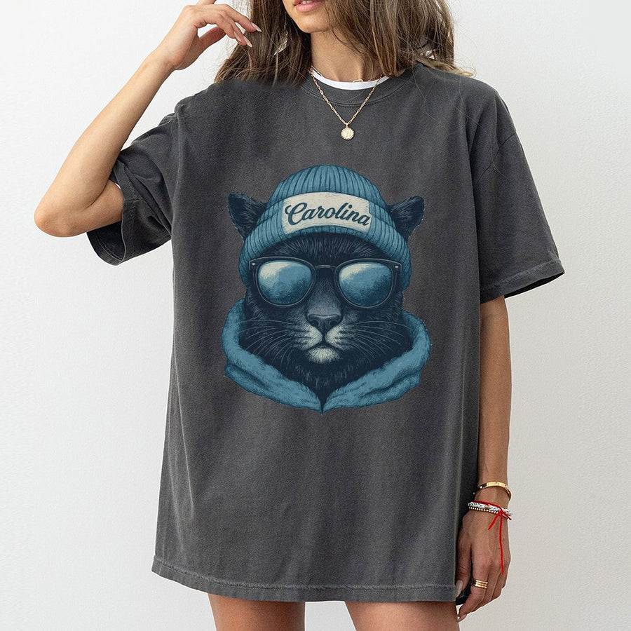 Carolina Cool Black Panther Mascot With Beanie And Sunglasses T-Shirt