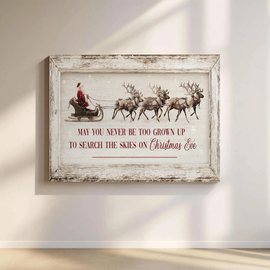 Christmas Wall Art | Santa Claus Sleigh Reindeer Holiday Quote | Premium Gallery Wrapped Canvas | Festive Farmhouse Decor For Kids And Adults