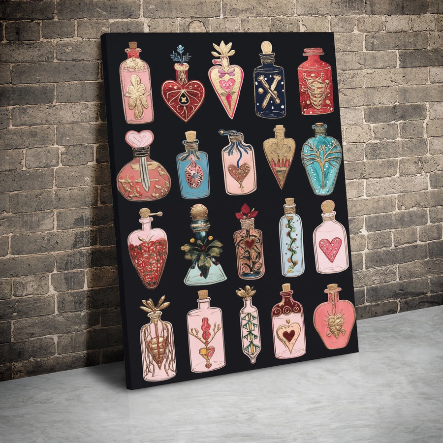 Mystical Potion Bottles Canvas Wall Art | Witchy Alchemy Decor | Premium Stretched Gallery Wrap | Gothic Romantic Gift for Her