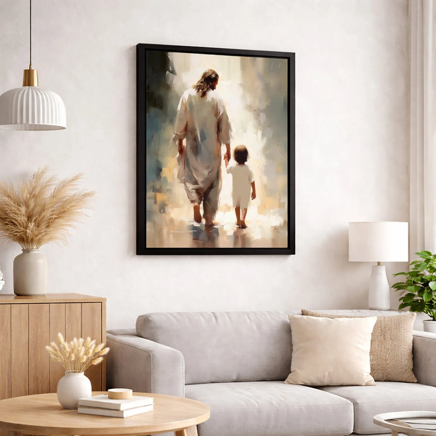 Jesus Walking With Child Canvas Print | Religious Wall Art | Premium Fade-Resistant Gallery Wrap | Christian Home Decor Gift