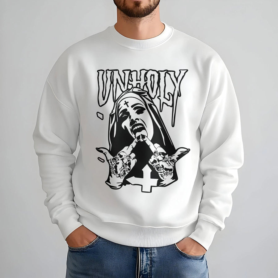 Unholy Nun Graphic Sweatshirt | Edgy Gothic Aesthetic Print | Premium Cotton Blend Unisex Crewneck | Dark Alternative Fashion Gift for Her Him