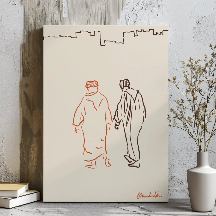 Minimalist Couple Line Art Canvas | Abstract City Skyline Wall Decor | Premium Gallery-Wrapped Print | Modern Romantic Home Gift
