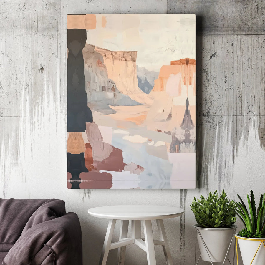Abstract Canyon Landscape Canvas Wall Art | Earthy Neutral Modern Print | Gallery Wrapped Premium Decor | Aesthetic Desert Theme for Living Room