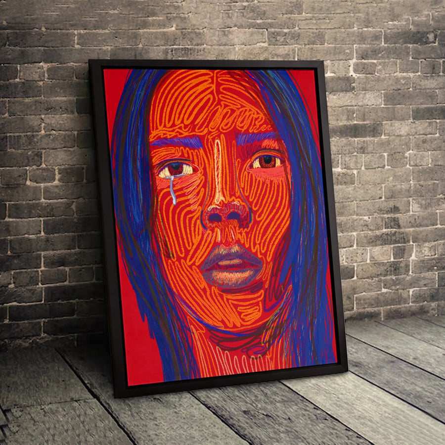 Abstract Portrait Canvas Print | Crying Woman Swirling Line Art | Premium Gallery Wrapped Wall Decor | Statement Piece for Modern Home Living Room