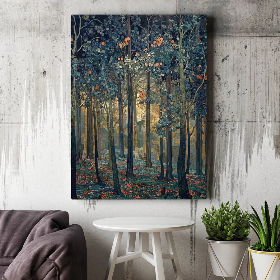 Forest Wall Art | Stained Glass Mosaic Forest With Fruit | Premium 1.25" Gallery Wrap Canvas | Modern Nature Home Decor Gift