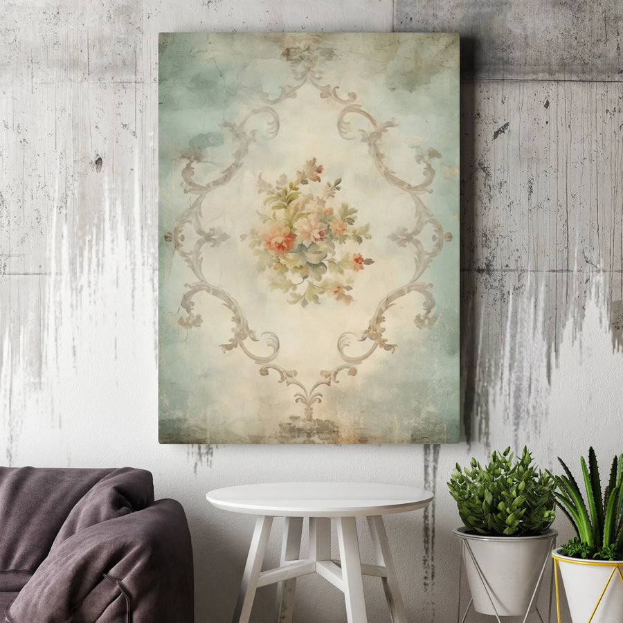 Vintage Floral Canvas Wall Art | Rococo Scroll Bouquet Print | Premium Gallery Wrap 1.25" Depth | Elegant Shabby Chic Home Decor