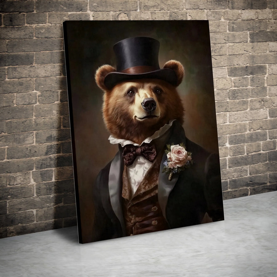 Dapper Bear Portrait Canvas | Victorian Gentleman Animal Art | 1.25 Inch Premium Gallery Wrap | Unique Home Office Decor Gift