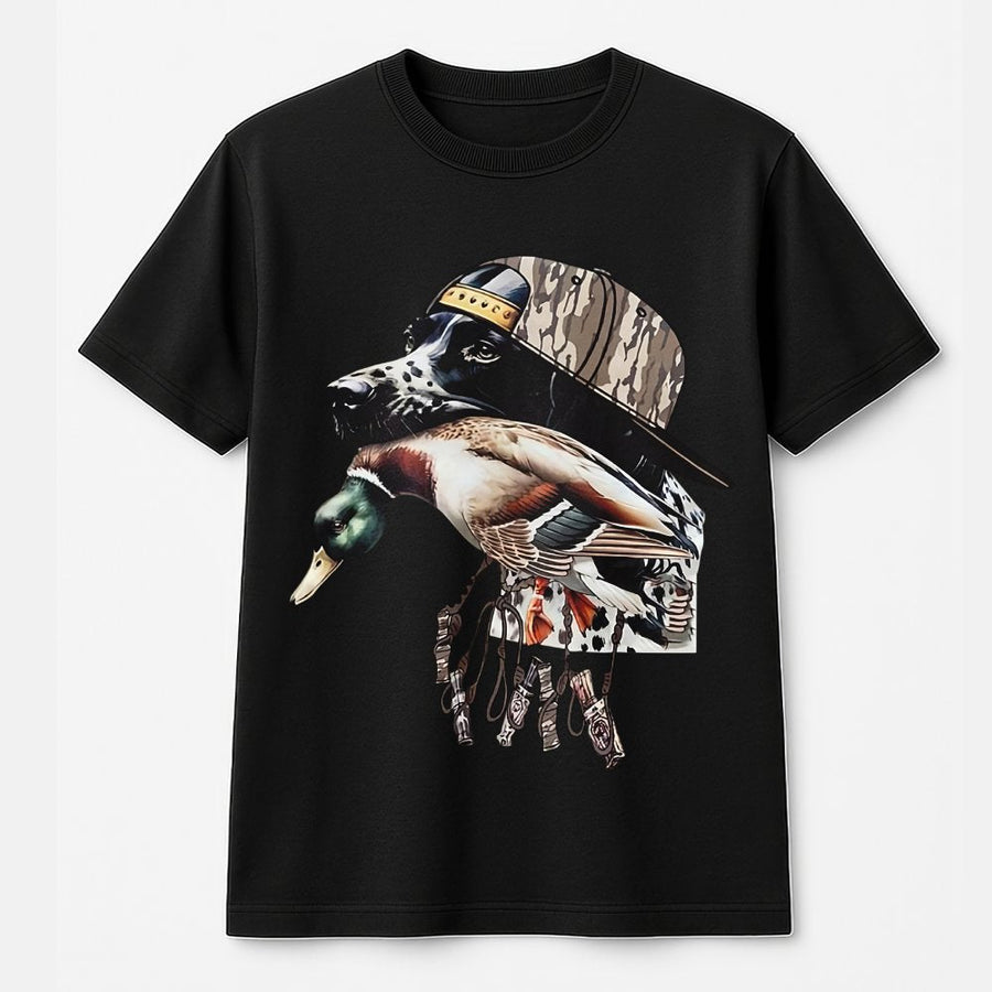 Hunting Dog T-Shirt | Mallard Duck Hunter Graphic | Premium 100% Cotton Tee | Gift for Outdoorsmen and Waterfowl Hunters