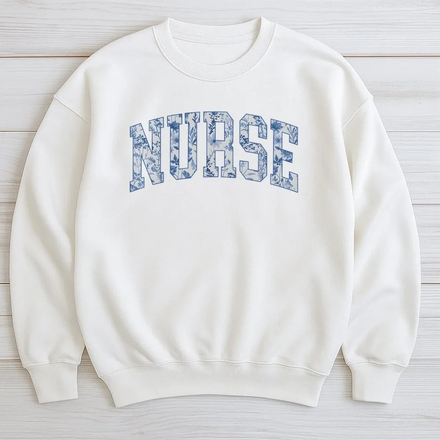 Nurse Sweatshirt | Floral Toile Lettering | Cotton Blend Premium Crewneck | Graduation Gift for Rn Nursing Student