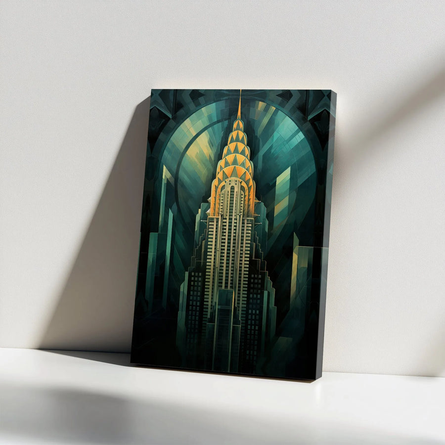 Art Deco Chrysler Building Canvas Print | Geometric NYC Skyscraper Art | Fade-Resistant Gallery Canvas | Collector's Gift for Architecture Lovers