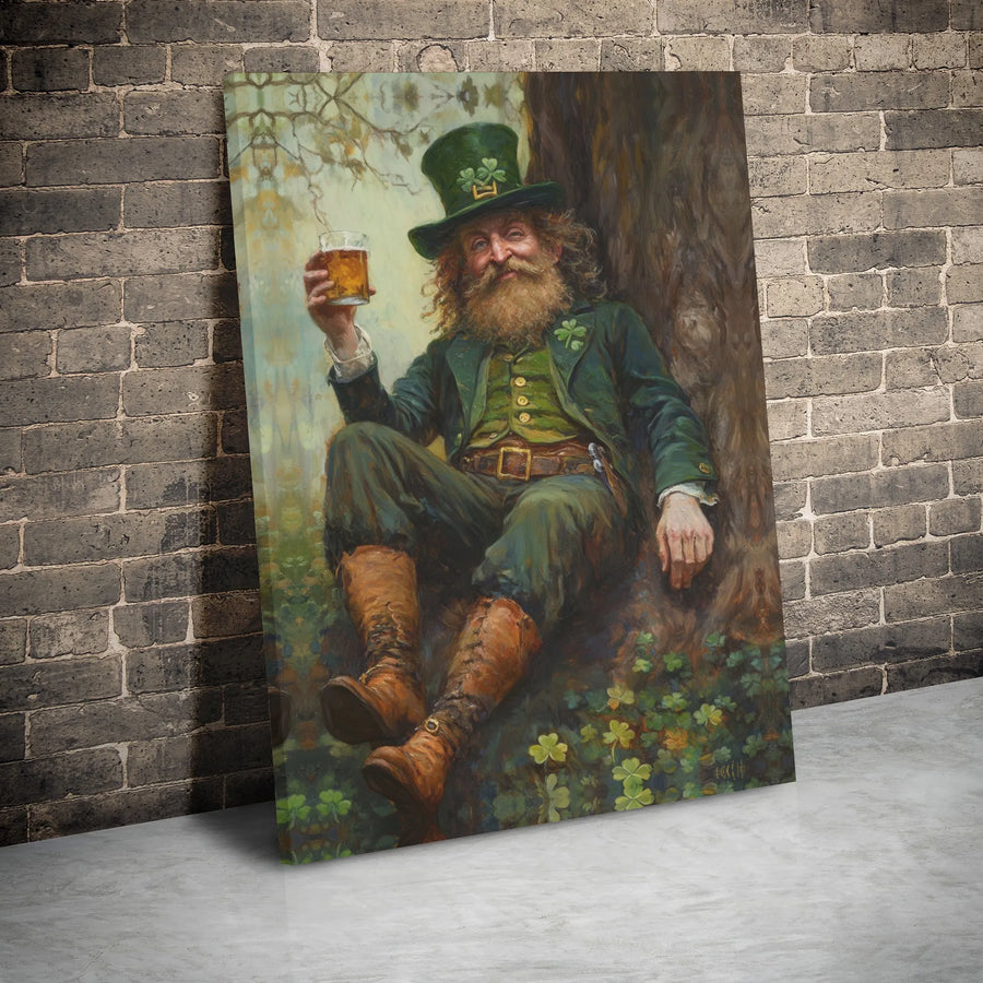 Leprechaun Wall Art | St Patrick’s Day Irish Decor | Premium Gallery Wrapped Canvas | Festive Pub Bar Decor for Home