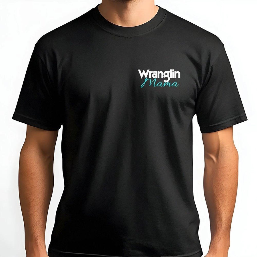 Wranglin Mama Western T-Shirt | Cowgirl Ranch Style Graphic Tee | Premium Cotton Soft Crewneck | Country Gift for Mom and Cowgirl Enthusiasts
